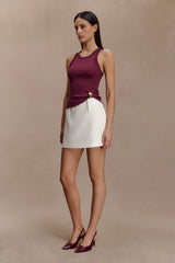 Lola Ribbed Sleeveless Top With Hardware - Burgundy