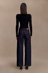 Paedyn Merino Wool Ribbed Long Sleeve Top - Black