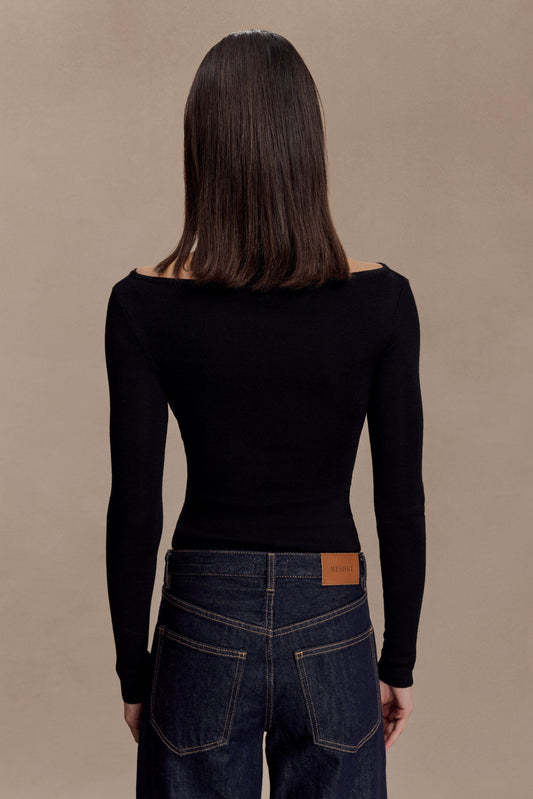 Paedyn Merino Wool Ribbed Long Sleeve Top - Black