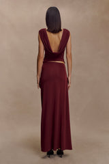 Bridget Slinky Maxi Skirt With Hardware - Burgundy