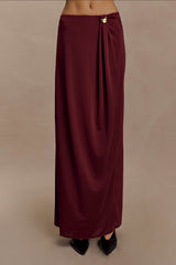 Bridget Slinky Maxi Skirt With Hardware - Burgundy