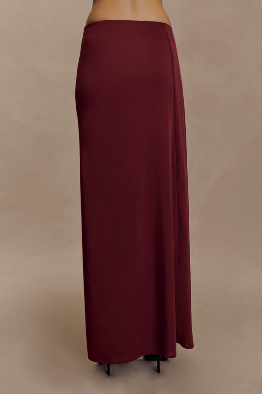 Bridget Slinky Maxi Skirt With Hardware - Burgundy