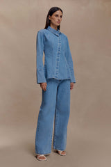 Jericho Asymmetrical Denim Shirt - Classic Blue