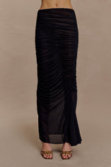 Matilda Ruched Mesh Maxi Skirt - Black