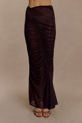 Matilda Ruched Mesh Maxi Skirt - Chocolate