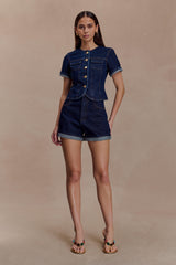 Carlene Cuffed Denim Shorts - Indigo Blue