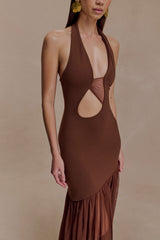 Aubree Crepe And Mesh Maxi Dress - Chocolate/Mocha