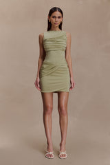 Henley Slinky Drape Mini Dress - Sage