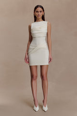 Henley Slinky Drape Mini Dress - Ivory