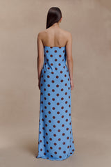 Amaya Strapless Chiffon Maxi Dress - Blue Polka Dot
