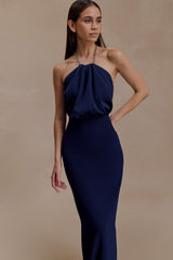 Elina Satin Necklace Maxi Dress - Navy