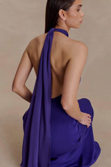 Ozias Halter Semi Sheer Knit Maxi Dress - Deep Purple