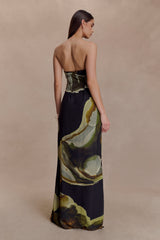 Amaya Strapless Chiffon Maxi Dress - Green Fluid Reverie Print
