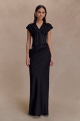 Saphira Shirt Corset Maxi Dress - Black