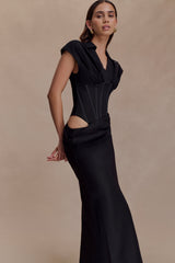 Saphira Shirt Corset Maxi Dress - Black