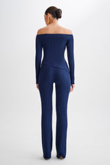 Chiara Straight Leg Rib Knit Pant - Navy