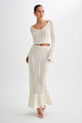 Anais Frill Knit Midi Skirt - Ivory