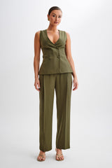 Amelie Suiting Longline Vest - Military Olive
