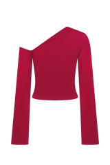 Ainsley Asymmetrical Long Sleeve Top With Floral Hardware - Fuchsia Pink