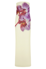 Amaya Strapless Chiffon Maxi Dress - Ivory Koi Orchid Print