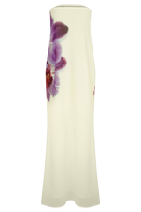 Amaya Strapless Chiffon Maxi Dress - Ivory Koi Orchid Print