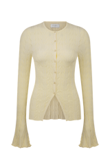 Amy Pointelle Bell Sleeve Cardigan - Lemon