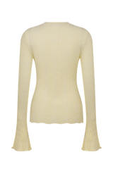 Amy Pointelle Bell Sleeve Cardigan - Lemon