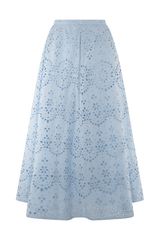 Arla Broderie Midi Skirt - Pale Cornflower Blue