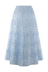 Arla Broderie Midi Skirt - Pale Cornflower Blue