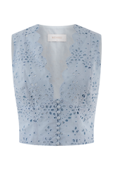 Arla Sleeveless Broderie Top - Pale Cornflower Blue