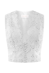 Arla Sleeveless Broderie Top - White