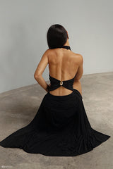 Calandra Slinky Halter Top With Hardware - Black