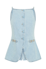Ashton Sleeveless Button Denim Top - Light Blue
