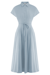 Aysha Buttoned Linen Midi Dress - Cornflower Blue