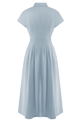 Aysha Buttoned Linen Midi Dress - Cornflower Blue