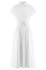Aysha Buttoned Linen Midi Dress - White