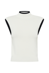 Laurina High Neck Contrast Top - Ivory