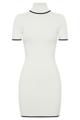 Hayley Turtleneck Contrast Knit Mini Dress - Ivory