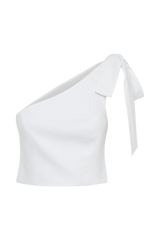 Venezia Linen One Shoulder Tie Top - White