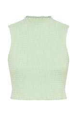 Emanuelle Sleeveless Linen Shirring Top - Mint