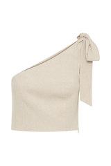 Venezia Linen One Shoulder Tie Top - Natural