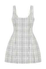 Beth Tweed Mini Dress - White Check