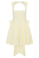Marcella Linen Bow Back Mini Dress - Lemon Sherbet