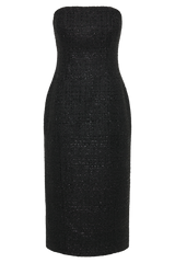 Monet Tweed Strapless Midi Dress - Black