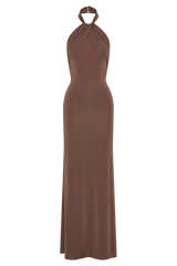 Elyna Slinky Halter Maxi Dress - Chocolate