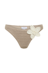 Skye Floral Crochet Tie Up Bikini Bottom - Taupe/White