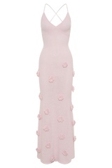 Suki Knit Maxi Dress With Flowers - Baby Pink