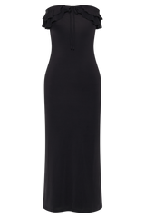 Bea Strapless Slinky Ruffle Midi Dress - Black