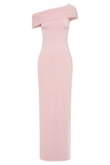 Cassandra Off Shoulder Slinky Maxi Dress - Pale Pink