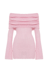 Marisol Off Shoulder Boucle Mini Dress - Baby Pink